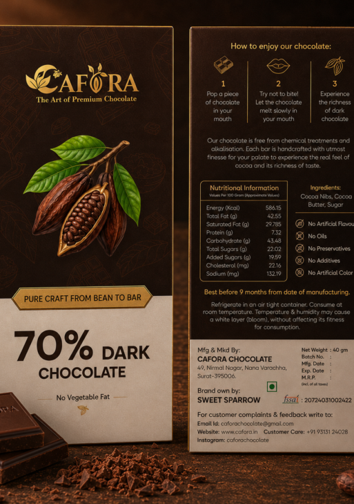 CAFORA 70% Dark Chocolate – Premium Bean to Bar