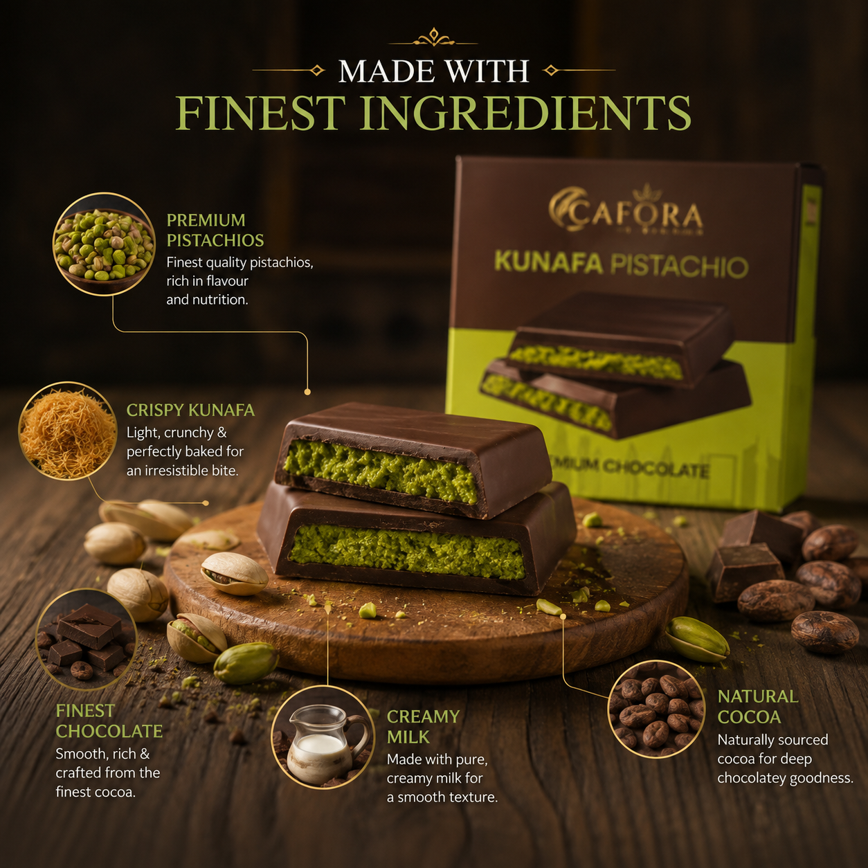 CAFÓRA Kunafa Pistachio Premium Chocolate