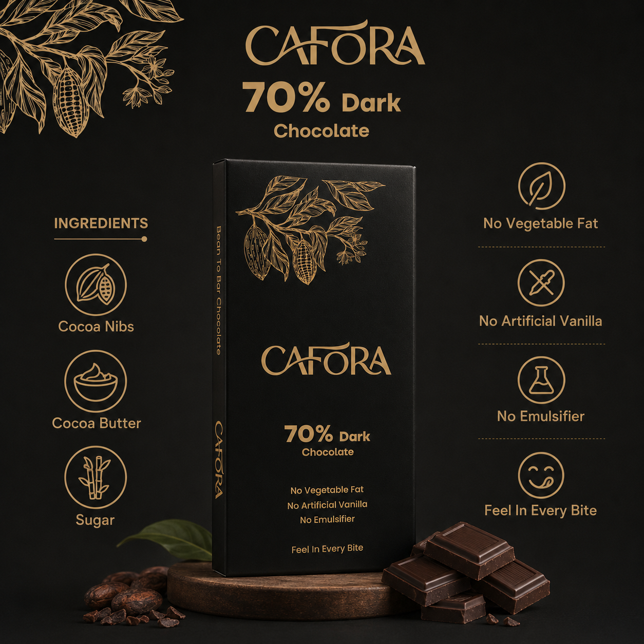CAFORA 70% Dark Chocolate | Bean to Bar Chocolate | 48g